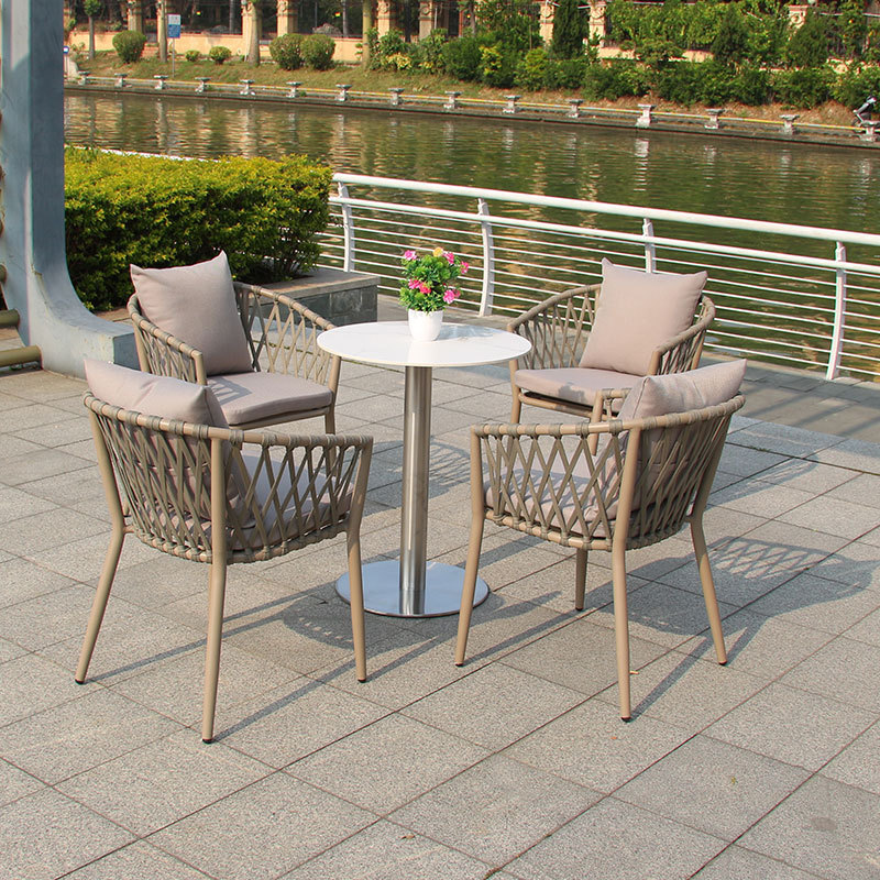 Save place Aluminum Frame Rope weaving handmade garden Plastic PE rattan dining Table chair wicker garden set outdoor furniture