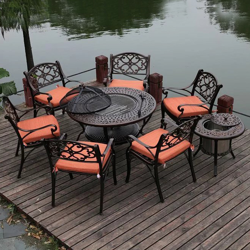 Cast Aluminum Outdoor Furniture Garden Furniture Patio Sets Alexander Square Fire Pit & Manhattan Sofa Set bistro set