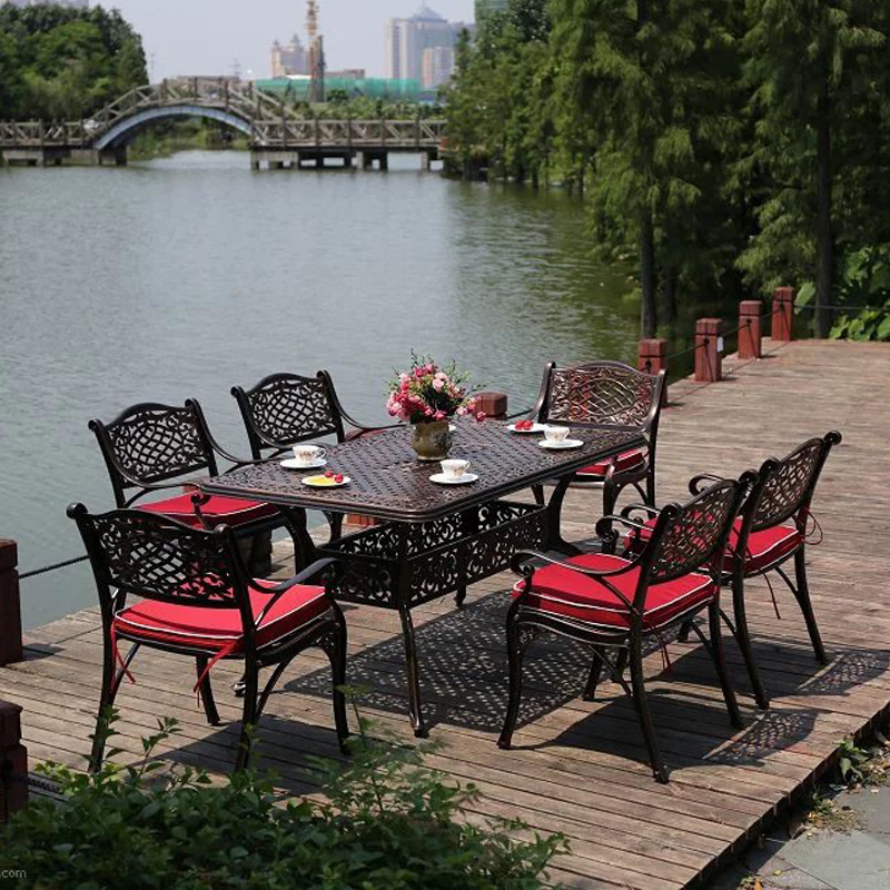 Heavy-duty All Weather Resistant Round Dining Table and Chairs Outdoor Patio Garden Metal Cast Aluminum restaurant Furniture