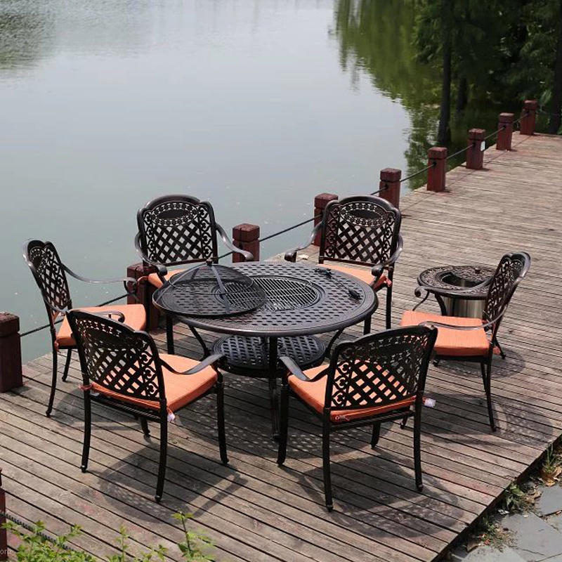 Heavy-duty All Weather Resistant Round Dining Table and Chairs Outdoor Patio Garden Metal Cast Aluminum restaurant Furniture