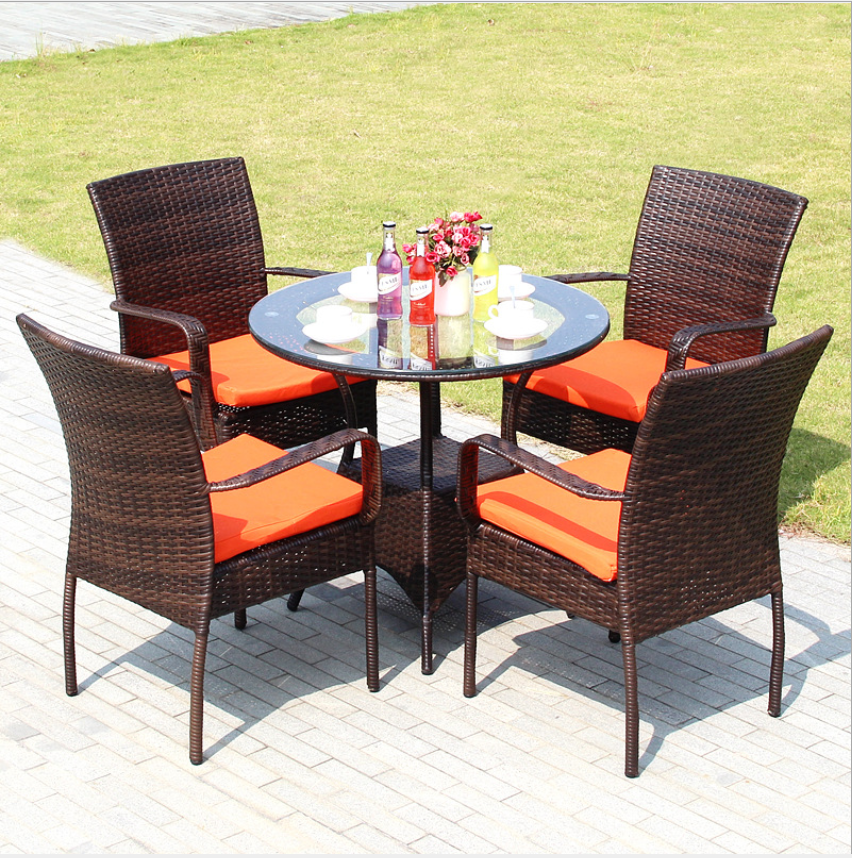 Hot Sale Poly Rattan Chair Garden Dining Chair Sets Round Table/ Modern Cane Furniture Dining Chair Set Wicker Furniture Outdoor