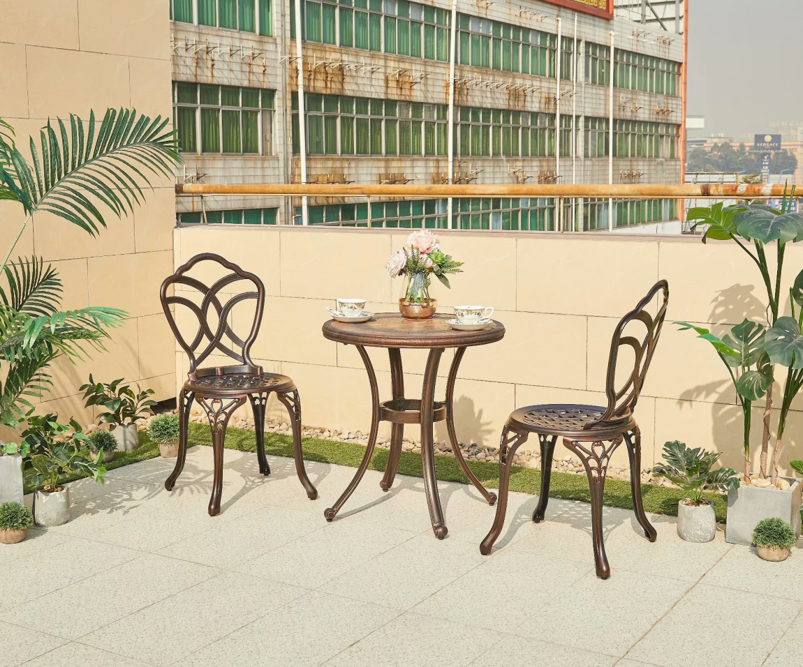 hot sale Bistro Sets Metal Patio Chair Set Furniture Cast Antique Outdoor Aluminum Garden Patio hotel top Table and Chair Set