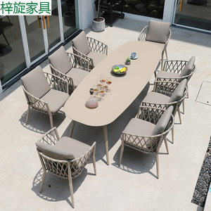 Save place Aluminum Frame Rope weaving handmade garden Plastic PE rattan dining Table chair wicker garden set outdoor furniture