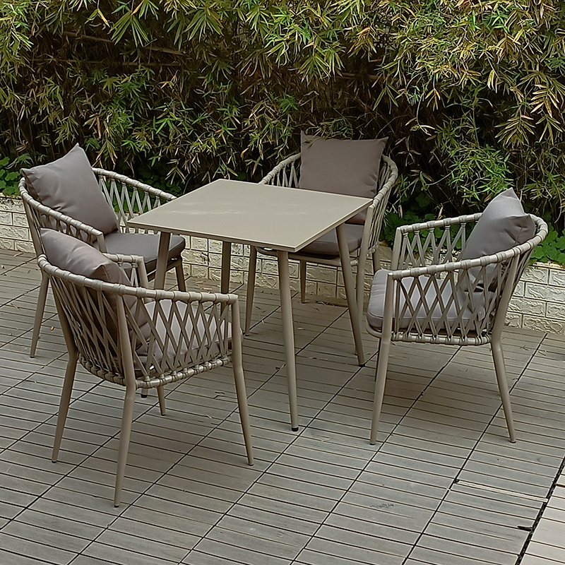 Outdoor garden sets waterpoof durable rattan rope wicker patio furniture sets outdoor dining set patio table and chairs