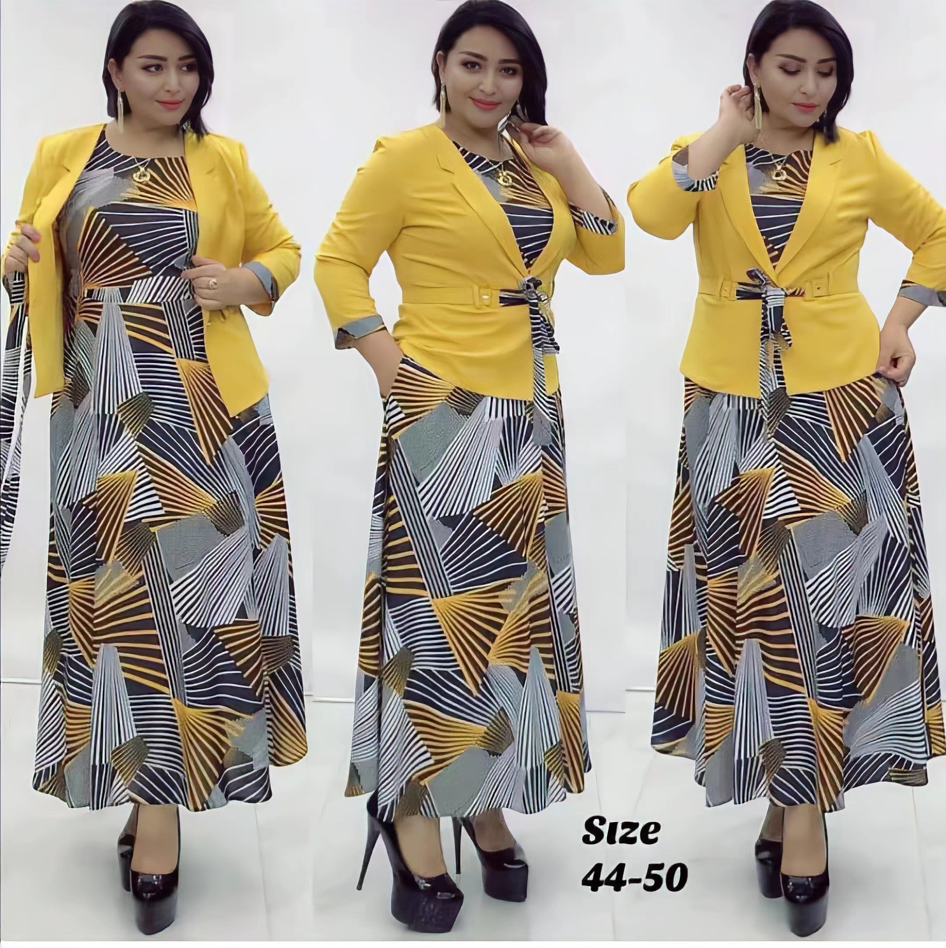 ZIYA A10L63 New Two-piece Printed Blazer Skirt Dress Women Church Suits Lady