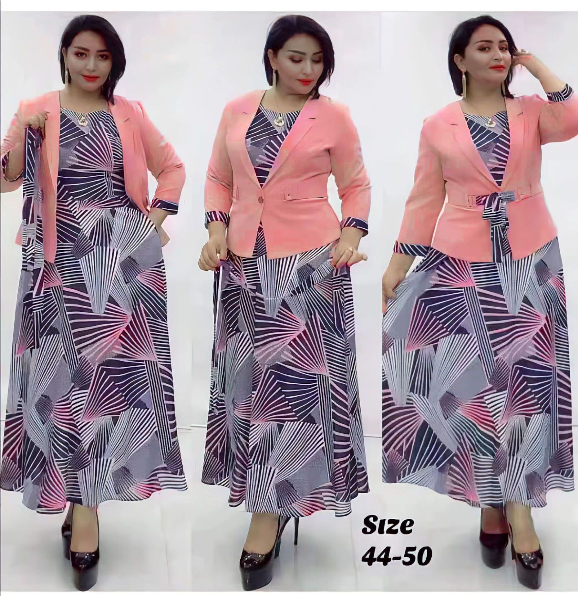 ZIYA A10L63 New Two-piece Printed Blazer Skirt Dress Women Church Suits Lady