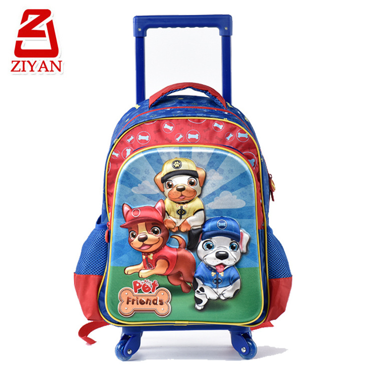 16 Inch Primary Children School Rolling Bag Cute 3D Dog Kids Trolley Backpack with Wheels