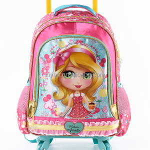 2024 Hot Sale Oxford Kids School Bag Cute Cartoon Trolley with Wheels Polyester Lining Day Use Colorful Logo Pattern