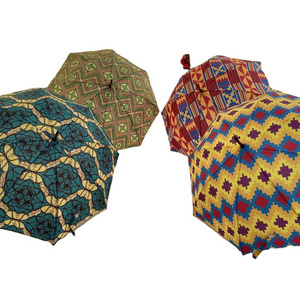 Custom Design African Umbrella Windproof  Ankara Print Umbrellas Kente Printing Sun Umbrella with Wood Handle