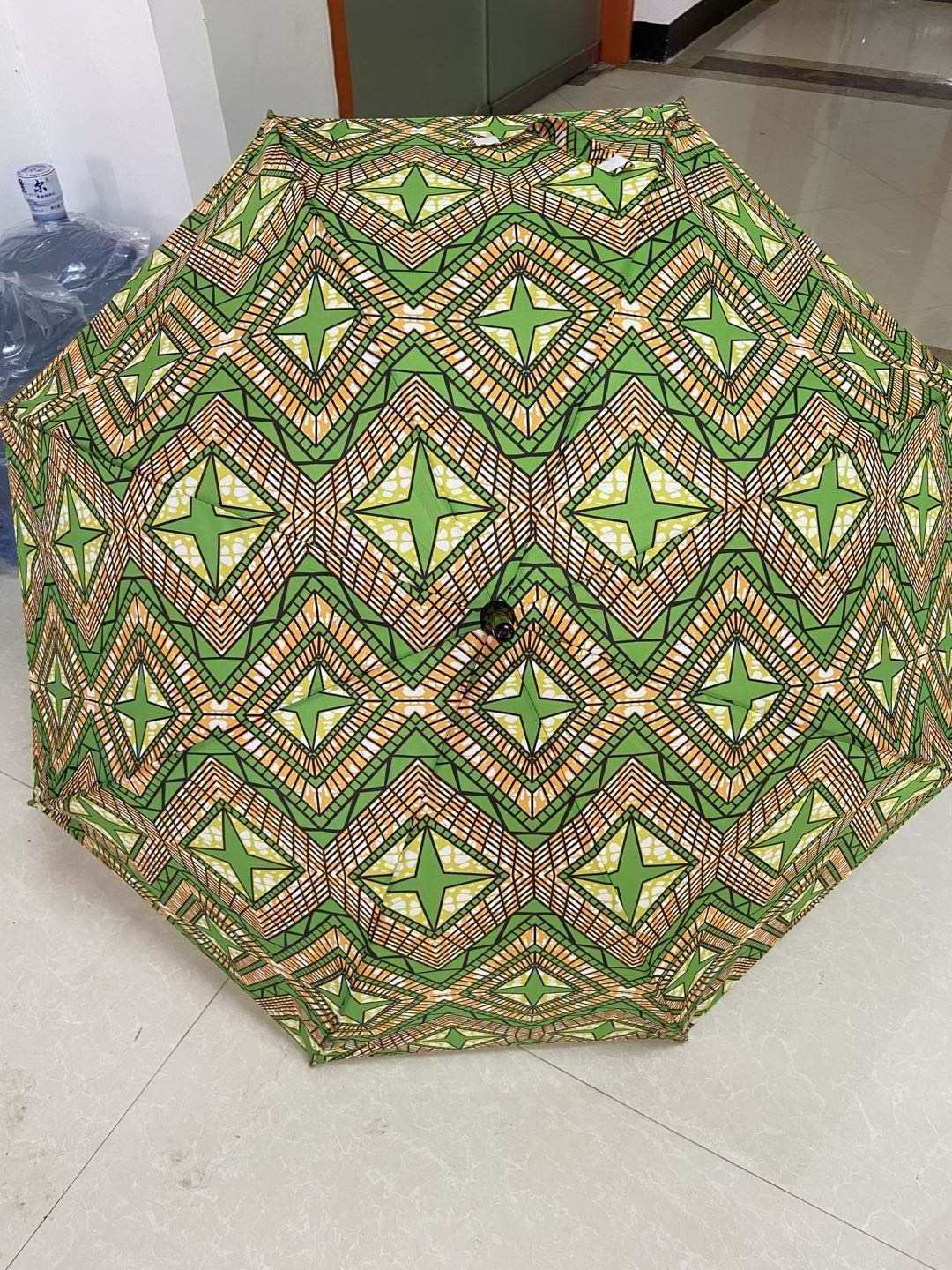 Custom Design African Umbrella Windproof  Ankara Print Umbrellas Kente Printing Sun Umbrella with Wood Handle