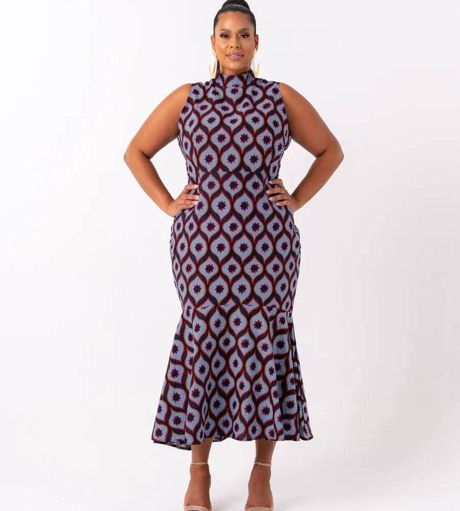 High Quality Africa Clothing African Fashion Design Dress Ankara Sleeveless Midi Mermaid Dress