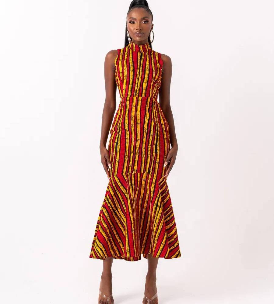 2024 Summer African print women clothing sleeveless mermaid kitenge designs women dresses