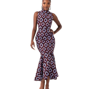 High Quality Africa Clothing African Fashion Design Dress Ankara Sleeveless Midi Mermaid Dress