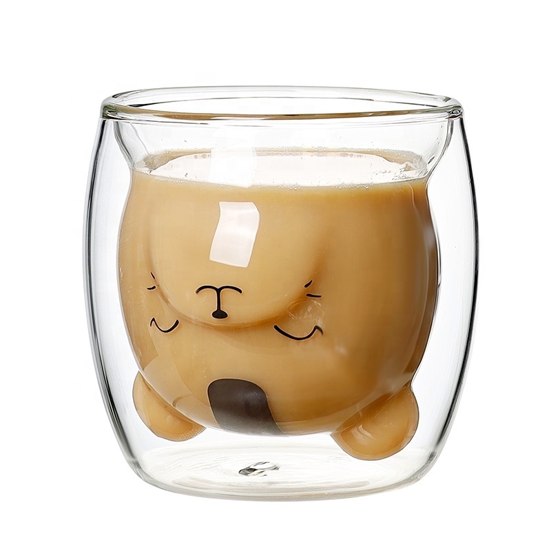 Wholesale high borosilicate creative handmade cartoon animal shape double wall glass cup