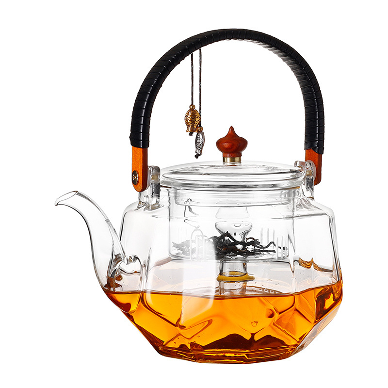 Classical craft glass tea pot high borosilicate teapot heat resistant glass tea pot with infuser