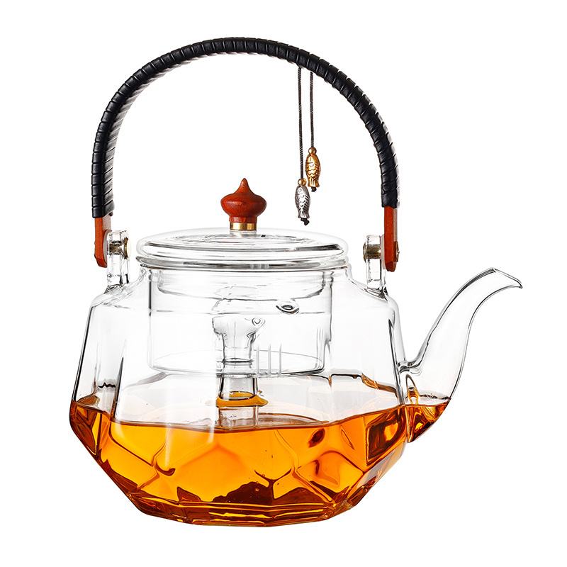 Classical craft glass tea pot high borosilicate teapot heat resistant glass tea pot with infuser