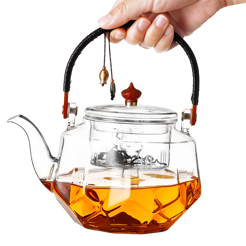 Classical craft glass tea pot high borosilicate teapot heat resistant glass tea pot with infuser