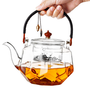 Classical craft glass tea pot high borosilicate teapot heat resistant glass tea pot with infuser