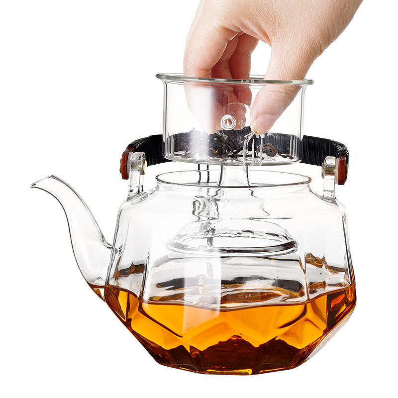 Classical craft glass tea pot high borosilicate teapot heat resistant glass tea pot with infuser