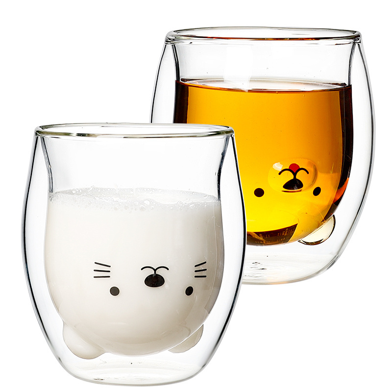 Wholesale high borosilicate creative handmade cartoon animal shape double wall glass cup