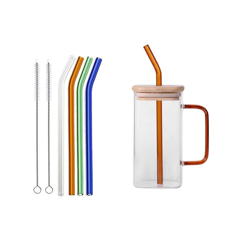 400ml High Beauty high borosilicate square glass cup with lid and straw