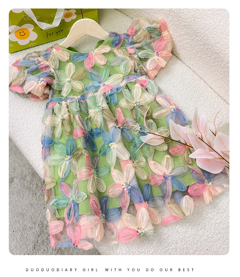 2023 summer wholesale infant baby girls puff sleeve dresses toddler kids multi flower dress princess clothing casual outfit