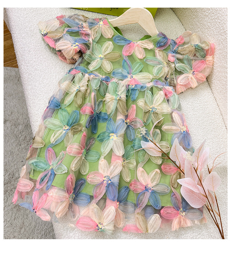 2023 summer wholesale infant baby girls puff sleeve dresses toddler kids multi flower dress princess clothing casual outfit