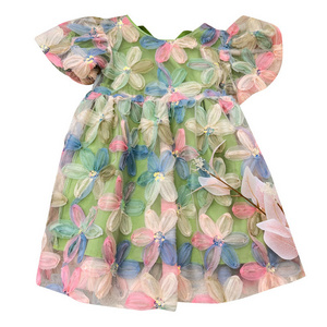 2023 summer wholesale infant baby girls puff sleeve dresses toddler kids multi flower dress princess clothing casual outfit