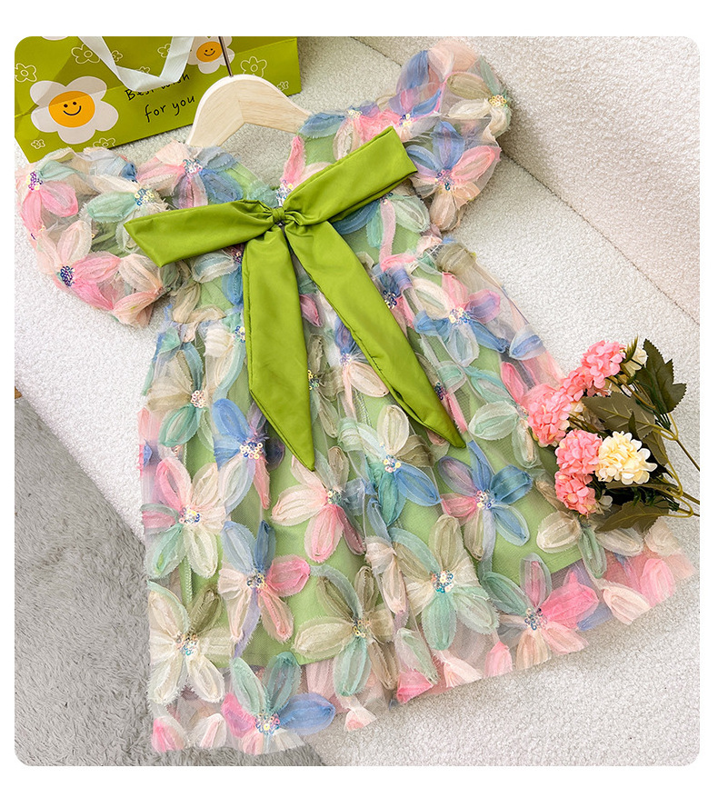 2023 summer wholesale infant baby girls puff sleeve dresses toddler kids multi flower dress princess clothing casual outfit