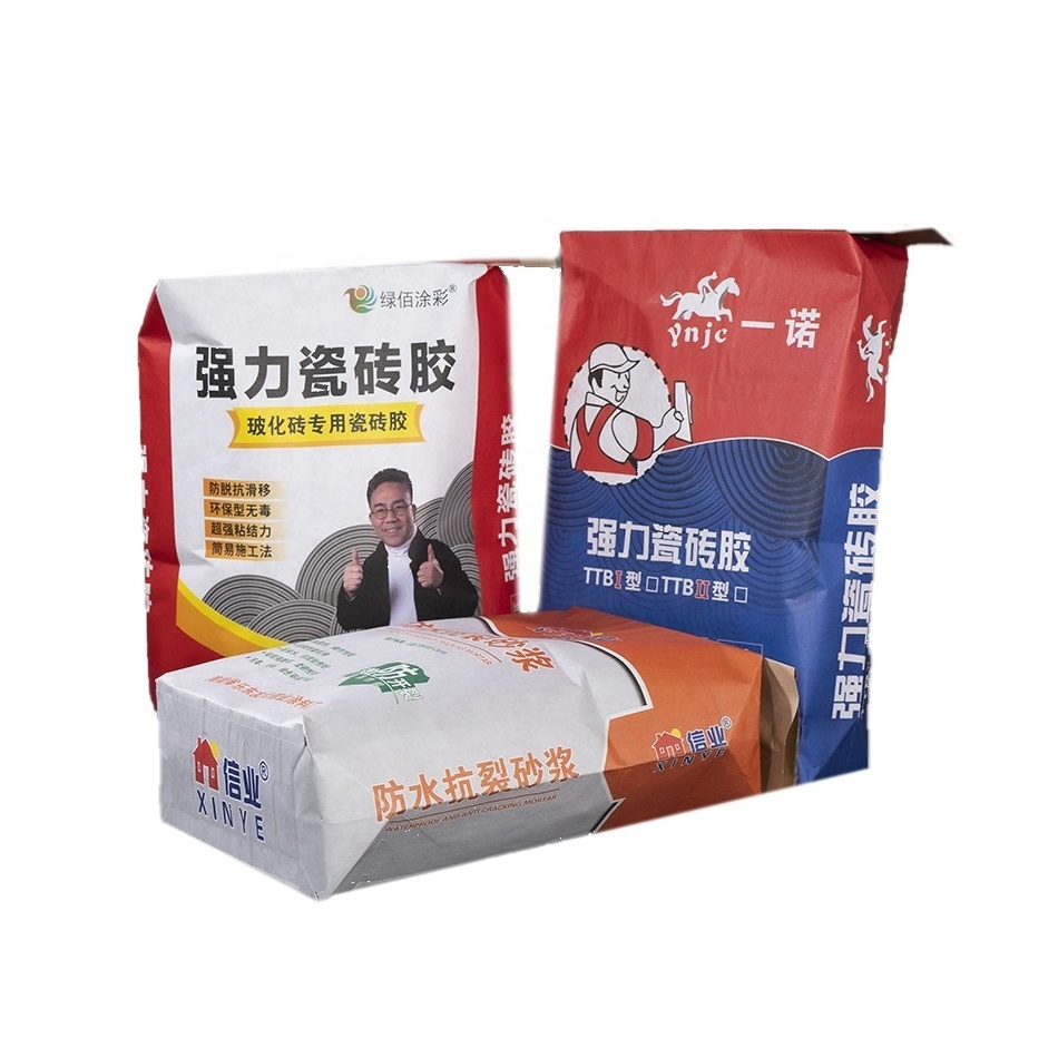 Custom Cement Valve Sack Pasted Valve Multiwall Paper Bags used for Cement /Tile adhesive /Mortar/ paint etc 20kg 30KG 50KG