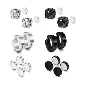 Custom Stainless Steel Black Stud Earrings Clip On Cross Simple Magnet Earring for Men