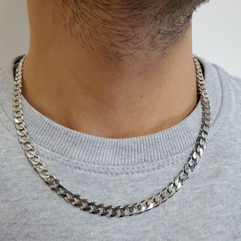 Solid silver 3 4 5 6mm Flat Curb Cuban link chain Miami 925 sterling silver men's chain hiphop  for silver necklace man