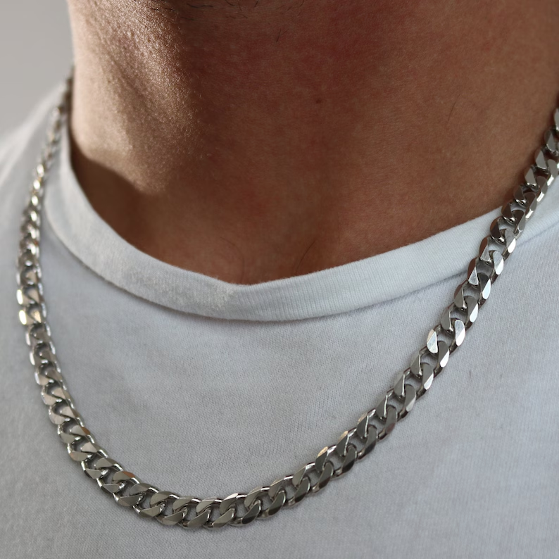 Solid silver 3 4 5 6mm Flat Curb Cuban link chain Miami 925 sterling silver men's chain hiphop  for silver necklace man