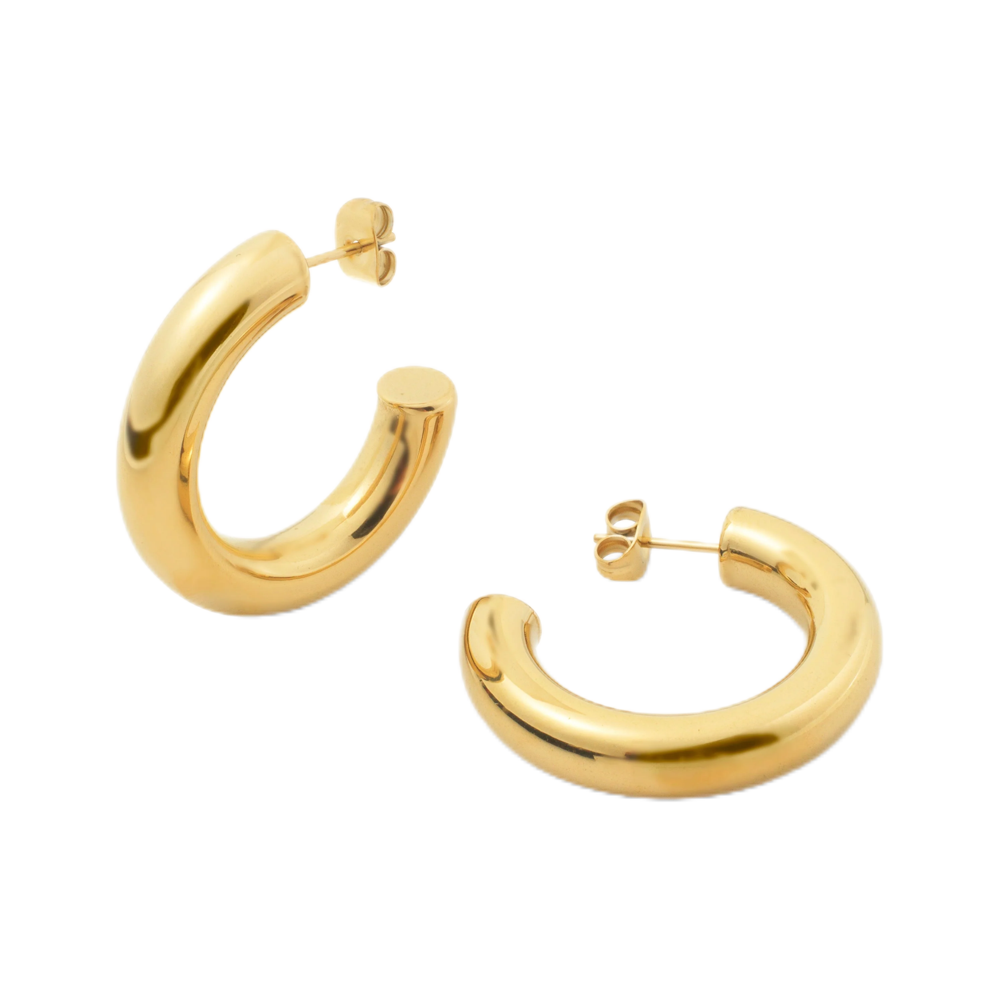 Classic Custom Gold Plated 25mm C Shaped Chunky Hoop Earrings Stainless Steel Jewelry Fashion Jewelry Earrings For Women