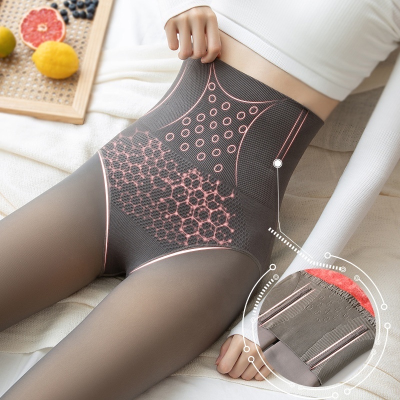 Wholesale High Waist Leggings Tummy Control Winter Fleece Lined Fake Translucent Warm Tights Pantyhose