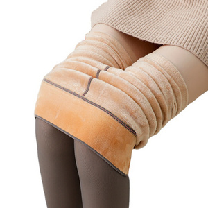 Fake Translucent Warm Velvete Sexy Leggings Slim Stretchy Opaque Soft Pantyhose For Ladies Winter Fleece Tights Leggings