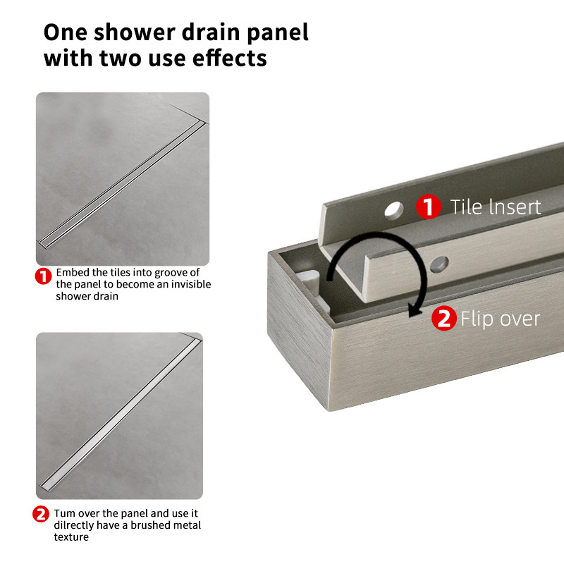 KAIDA OEM Stainless Steel 304 Removable Cover Bathroom Concealed Narrow Linear Drain Tile Insert Long Shower Linear Floor Drain