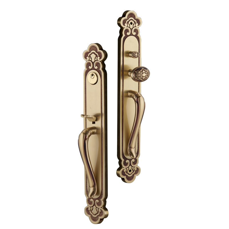 Antique entrance gold brass door handle set luxury copper door handles with locks