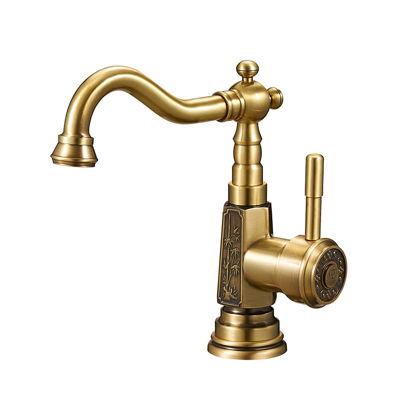 Antique luxury deck mount brass sanitary wares kitchen faucet brushed gold kitchen sink faucet