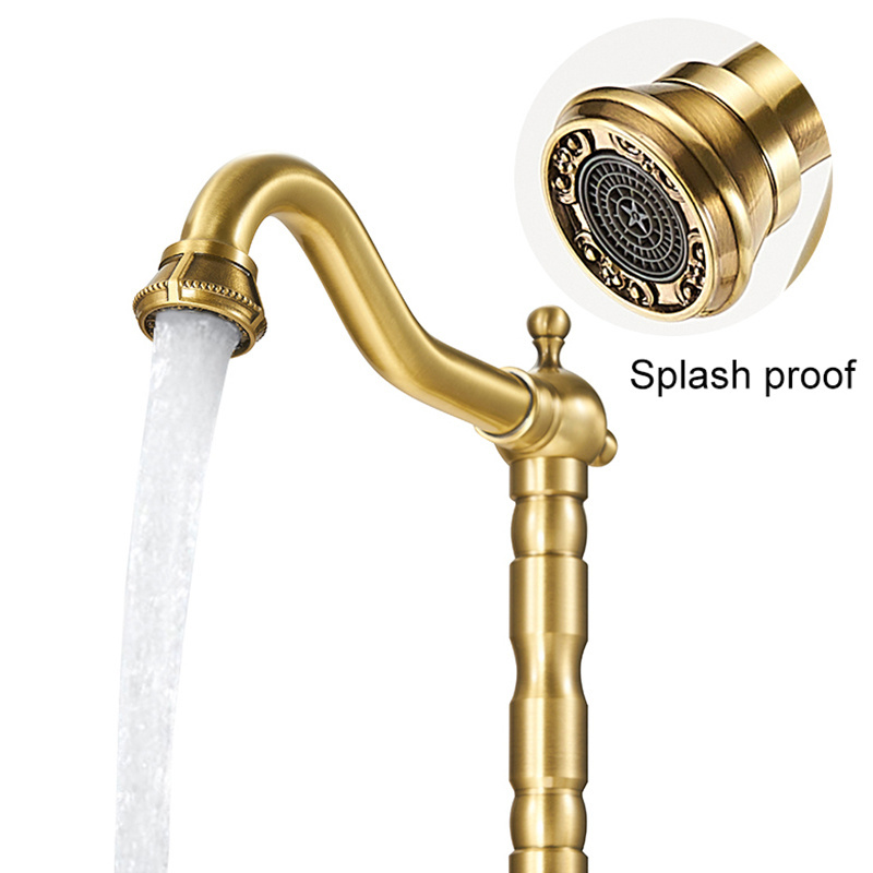 Antique luxury deck mount brass sanitary wares kitchen faucet brushed gold kitchen sink faucet