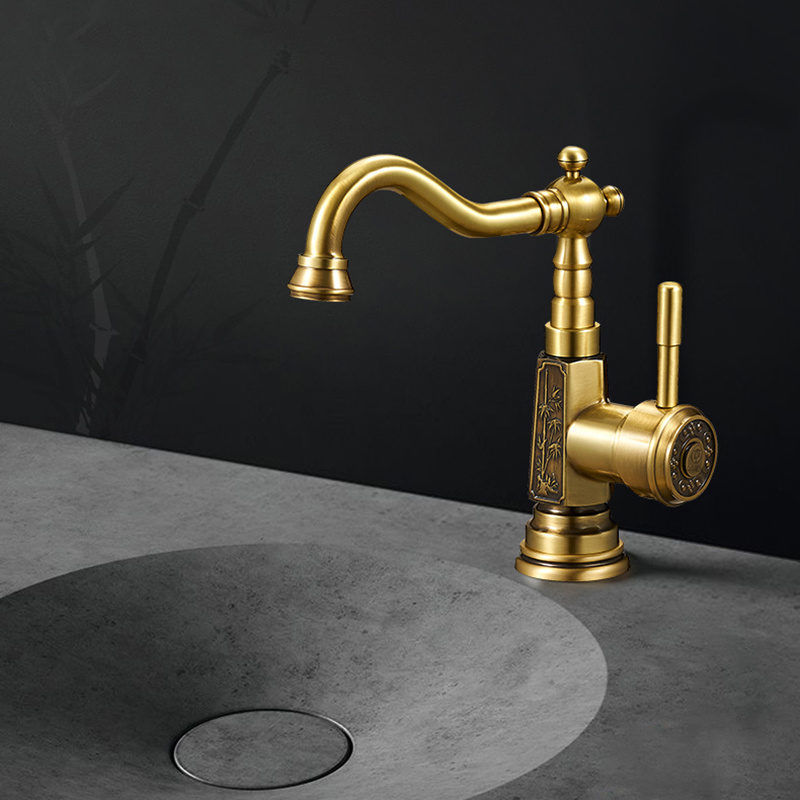 Antique luxury deck mount brass sanitary wares kitchen faucet brushed gold kitchen sink faucet