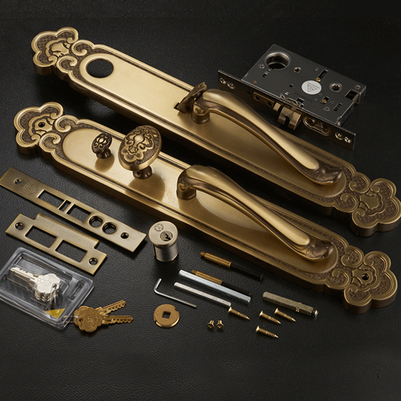 Antique entrance gold brass door handle set luxury copper door handles with locks