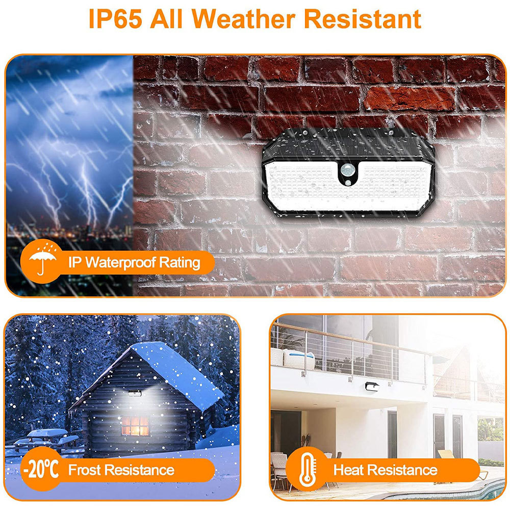 Ip65 Outdoor 3 Lighting 282 Leds Durable Solar Powered Wall Lights Motion Sensor Solar Security Light Black Lithium Battery ABS