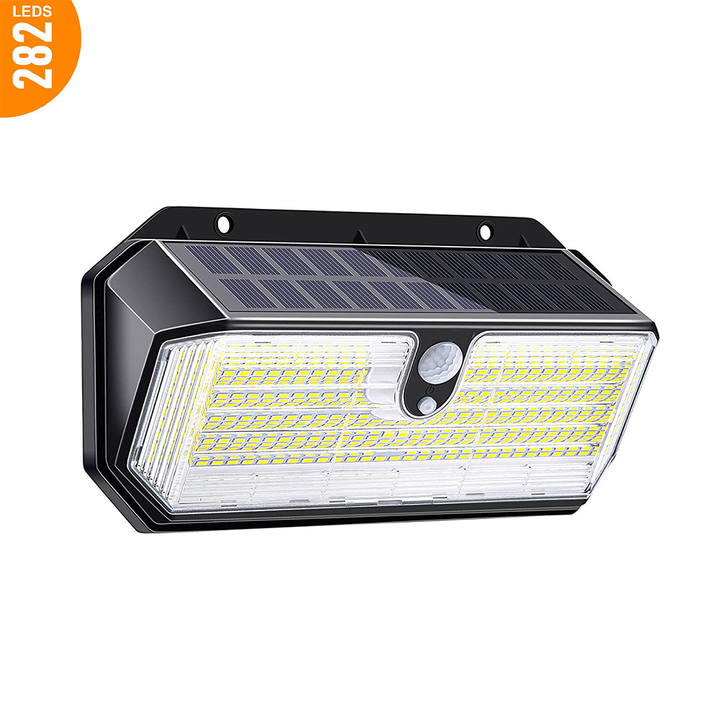 Ip65 Outdoor 3 Lighting 282 Leds Durable Solar Powered Wall Lights Motion Sensor Solar Security Light Black Lithium Battery ABS