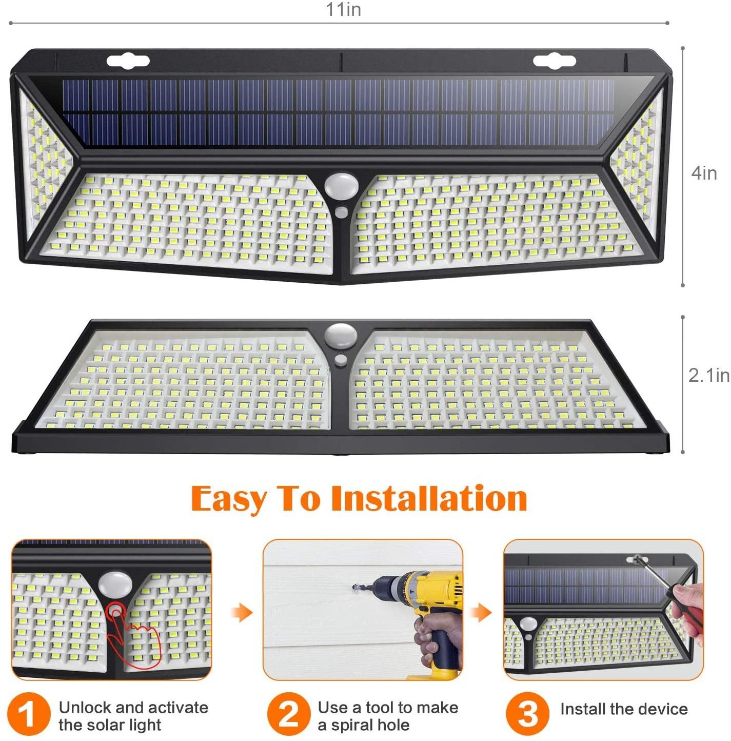 Super Bright 2500lumens 288 LED  IP65 Waterproof Motion Sensor solar lights outdoor 288 led solar fence light with charger