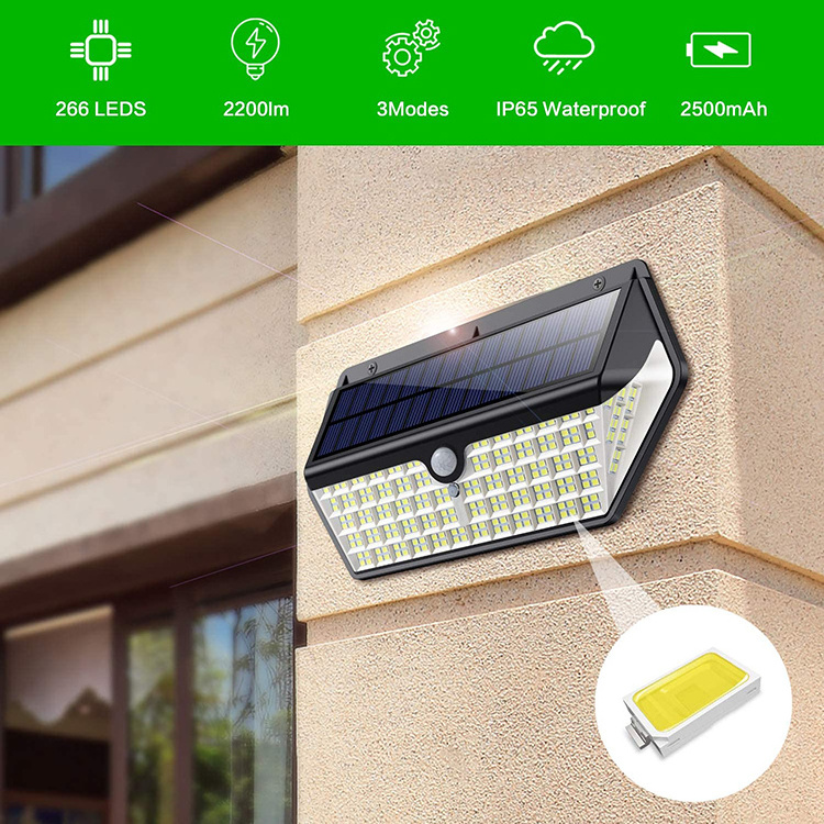 super bright ip65 waterproof 3 lighting model newest 266 leds solar lights outdoor motion sensor lights outdoor gardensolar wall