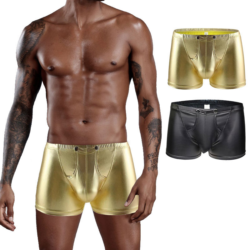 Comfortable Sports Fitness Underpants Breathable Men's Faux Leather Boxer Briefs Underwear Shorts