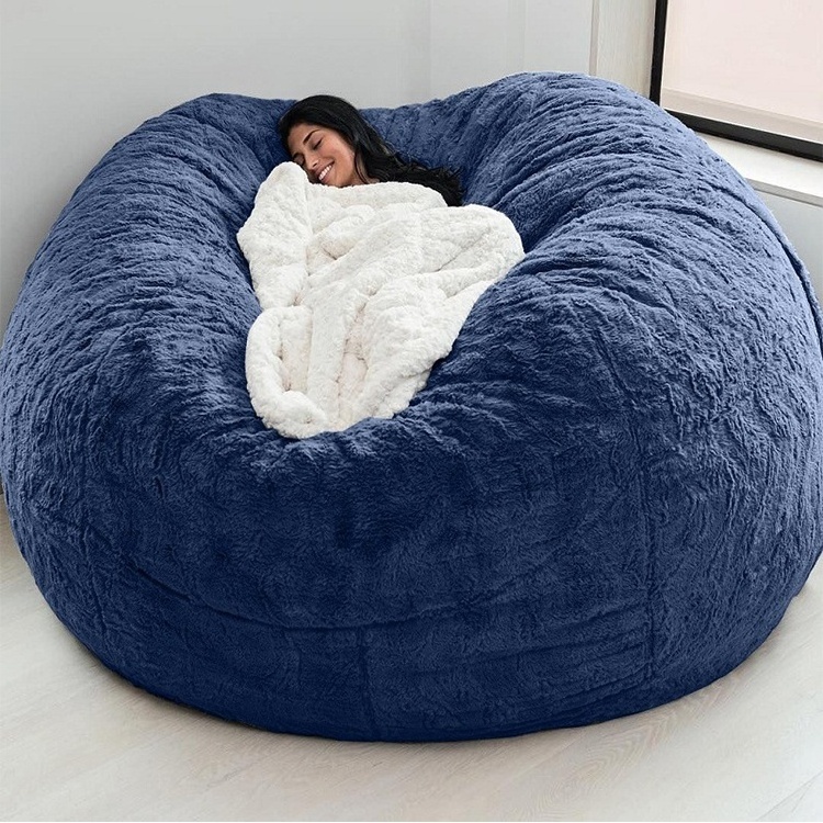 (no filling) 7ft fur fabric giant beanbag cover soft big round bean bag lazy sofa bed living room chair