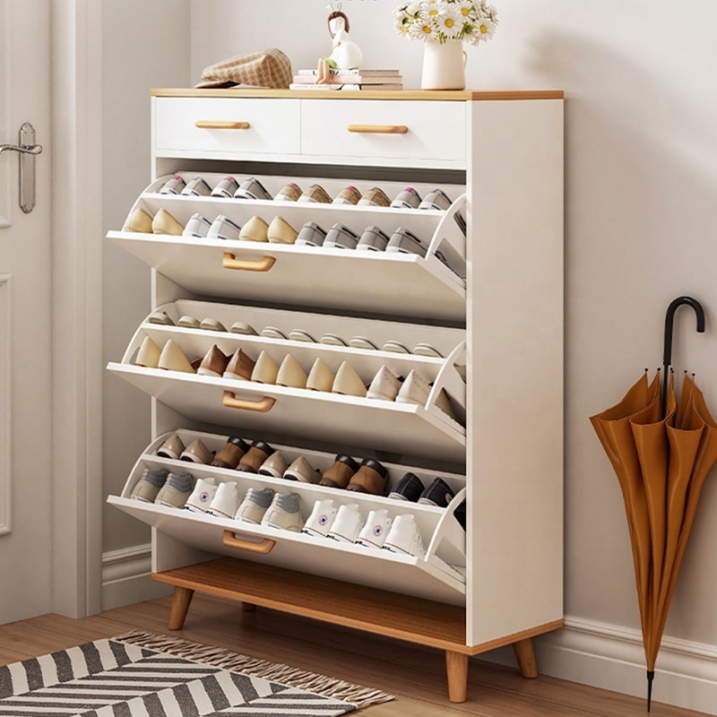 High quality minimalist simple wholesale price wooden shoe rack cabinet tipping bucket shoe cabinet for home