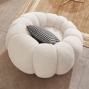 Living room cream white lazy pumpkin sofa shaped boucle swivel lounge chair with footstool